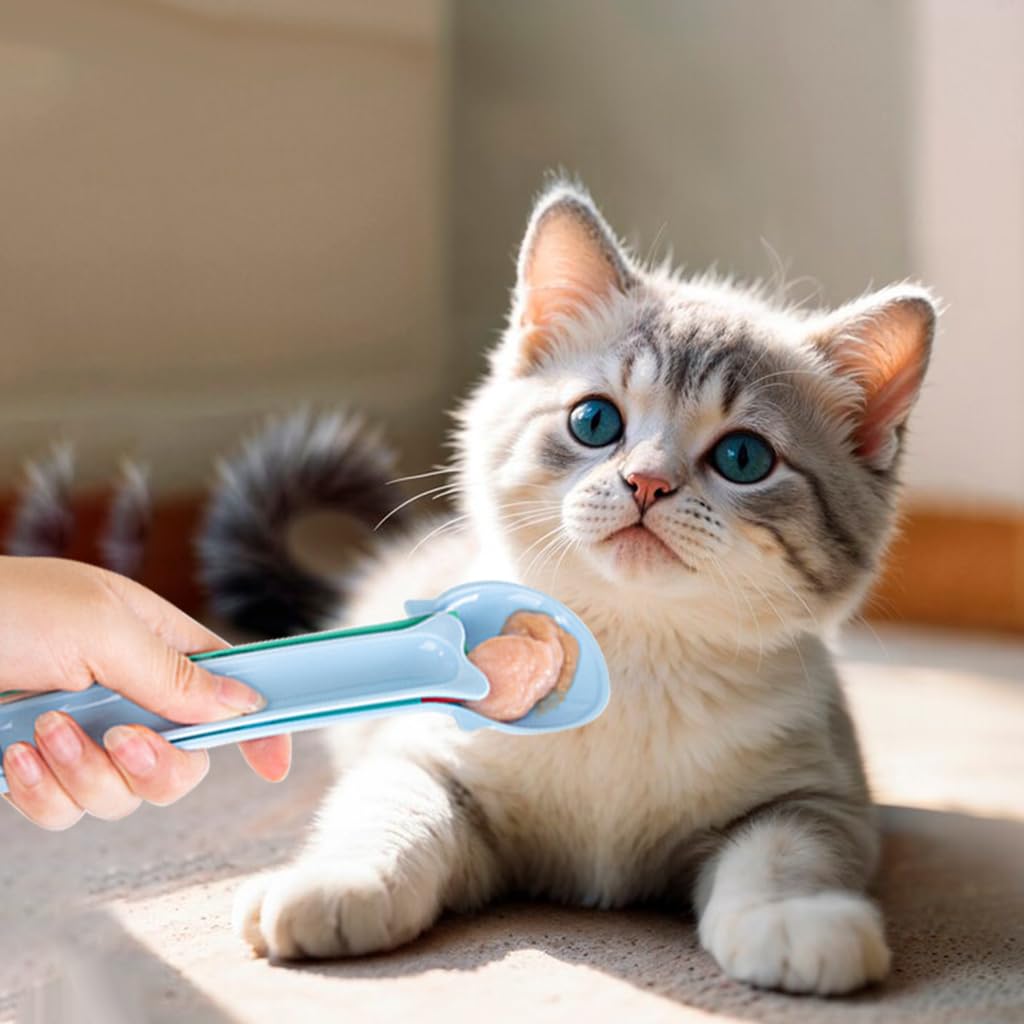 Qpets® Cat Treat Feeding Spoon, Pet Moist Treats Strips Feeding Spoon Food-Grade BPA Free Plastic Cat Treats Feeding Spoon Portable Feeding Spoon for Dry, Soft, Moist Cat Treats