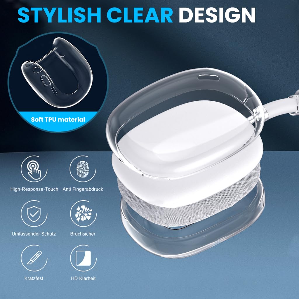 ZORBES Silicone Case Cover for AirPods Max featuring Clear TPU Earcup and Headband Protection
