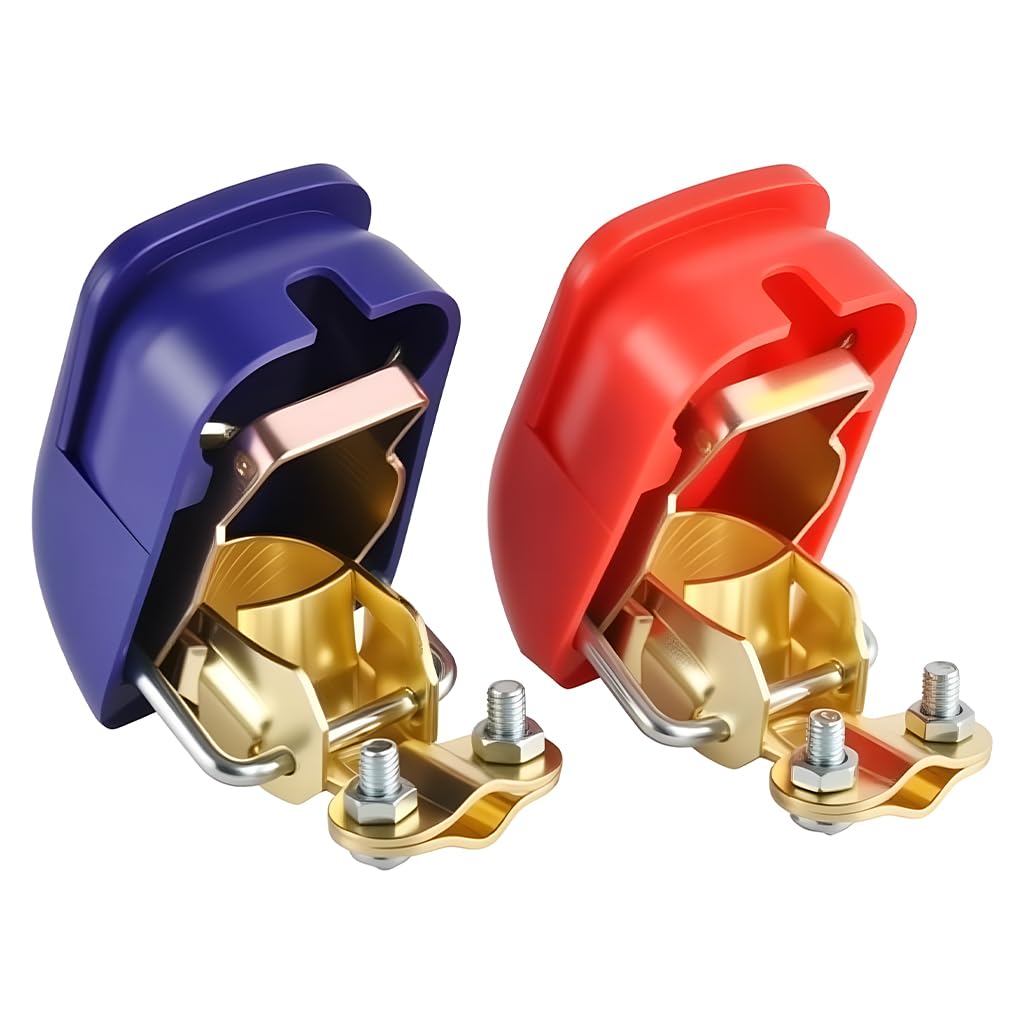 STHIRA Battery Terminal Connectors for Automotive Use with Reverse Installation Prevention and Pure Copper Build | 2Pcs 19mm and 17.5mm Quick Release Clamps