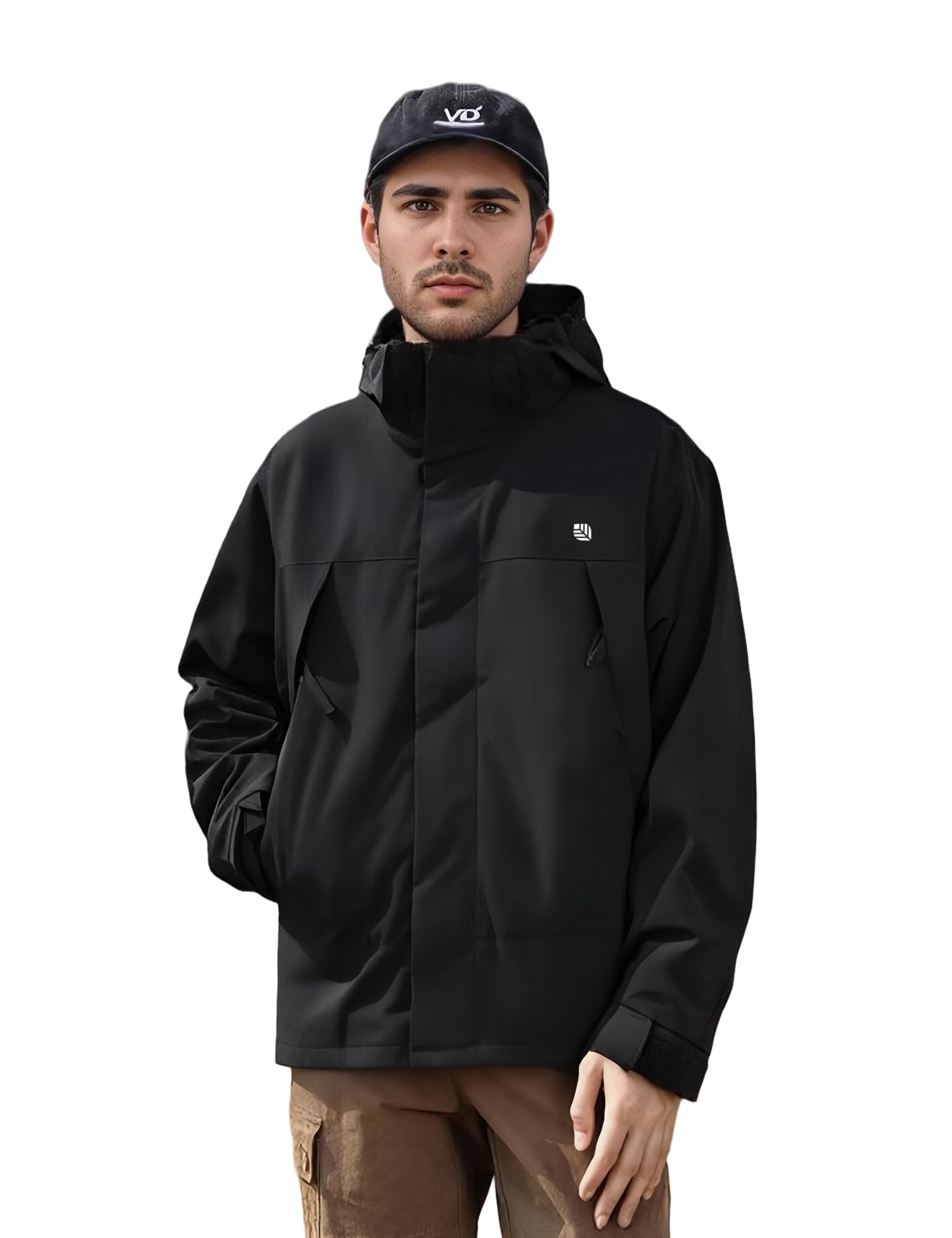 Venzina Men's Windproof Hiking Jacket for Trekking with Breathable Mesh Liner | Black-L