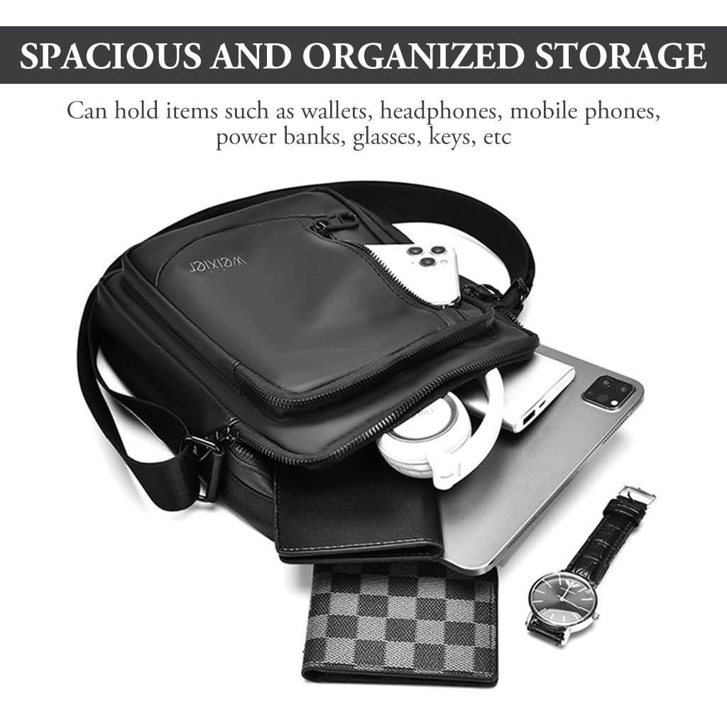 GUSTAVE Sling Bag for Men with Adjustable Strap and Handle 19×7×24 cm PU Black | Commuting