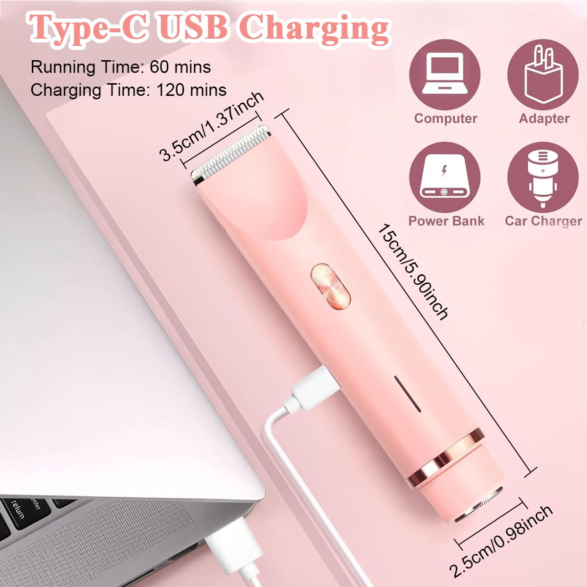 MAYCREATE Face and Body Trimmer for Women with 2 in 1 Dual Head USB Rechargeable Design | IPX7 Waterproof and Travel Friendly Grooming Razor
