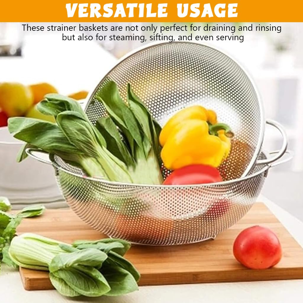 Supvox Colander Set of 3 for Pasta Vegetables and Fruits featuring Micro Perforated Stainless Steel | Easy Drain and Clean Design