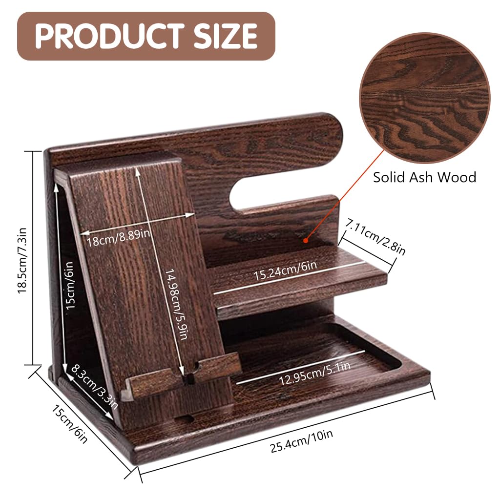 Climberty® Wooden Desk Organizer With Phone Stand - Multifunctional Organizer for Stationery, Watches, and Eyewear, Ideal for Home & Office Use, Space-Saving (10x6x7.3 Inches)