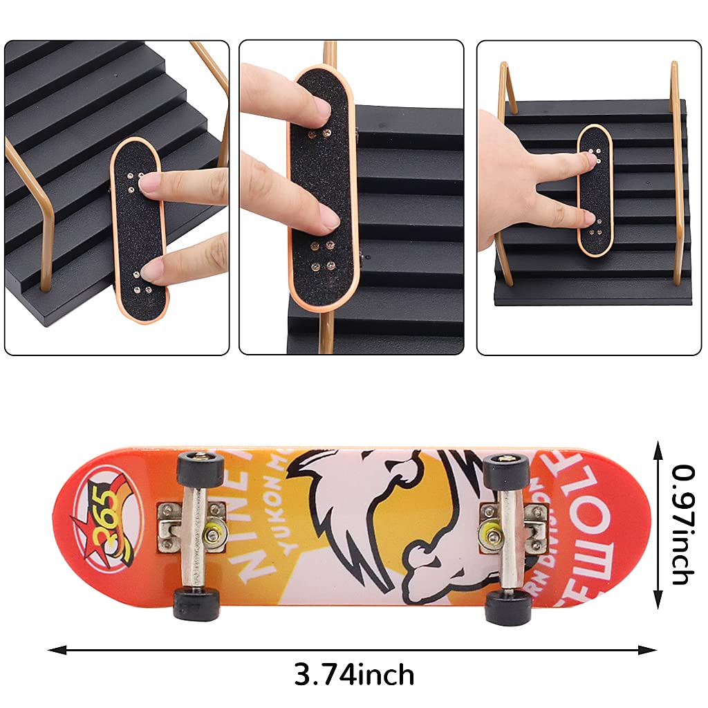 PATPAT  Fingerboard Rail Park Stair Kit with Handrails and Mini Skateboard, Finger Toys / Fun Finger Skating Toys, Interactive Tabletop Freestyle Skate Game Skateboard for Kids and Adults