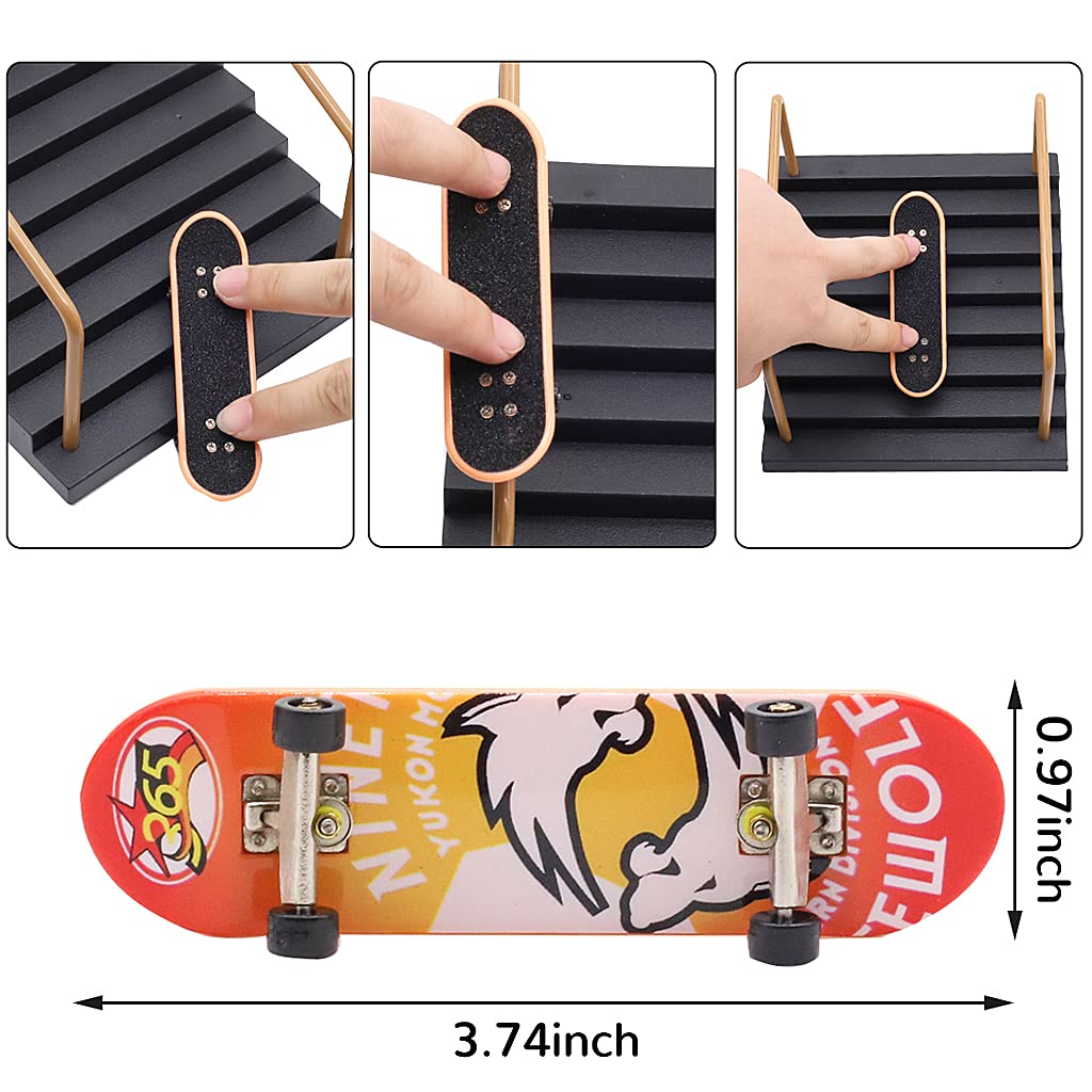 PATPAT Fingerboard Rail Park Stair Kit for Tabletop Tricks with Handrails and Mini Skateboard | 5.6x5.6x2.76 in Black Toy for Kids 9+