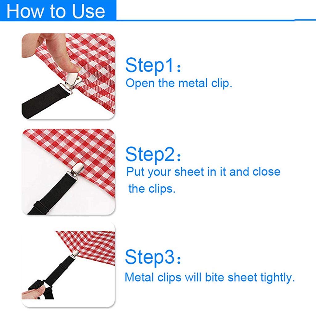 HASTHIP® Adjustable Bed Sheet Holder Straps 3 Way Mattress Cover Fasteners Keeper Heavy Duty Grippers Clips Triangle 4pc/Set Free Size Black 12 PCS