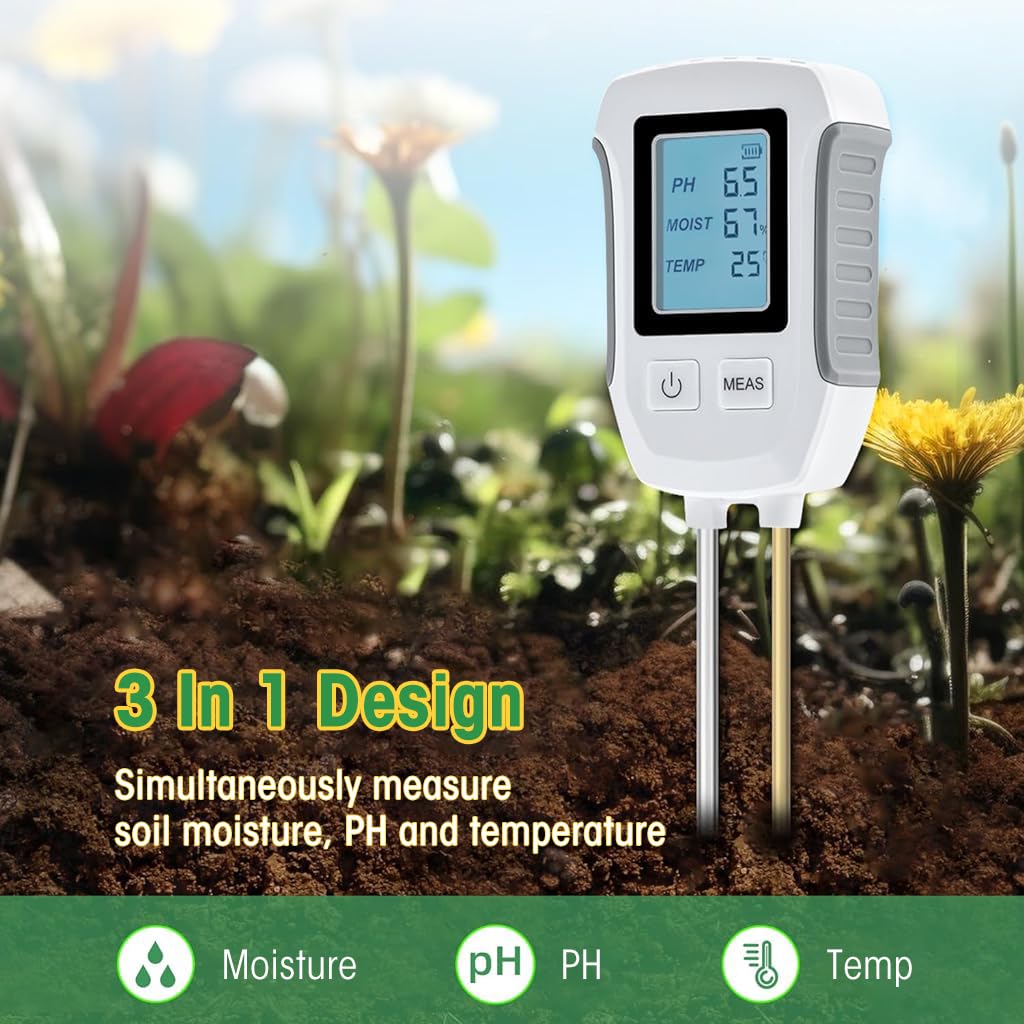 HASTHIP® Soil Meter 3 in 1 Professional Dual Probes Soil Meter for Moisture /Temp/PH LCD Digital Soil Moisture Meter Precison Agriculture Soil Meter (without Battery)