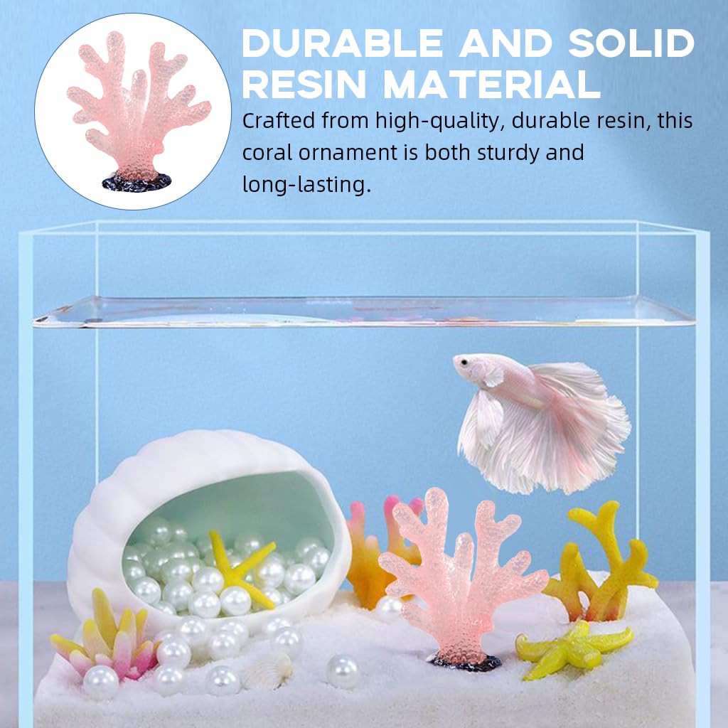 Qpets Aquarium Coral Ornament for Fish Tank with Glow-in-the-Dark Resin Pink 1.85 in | Desk Decor