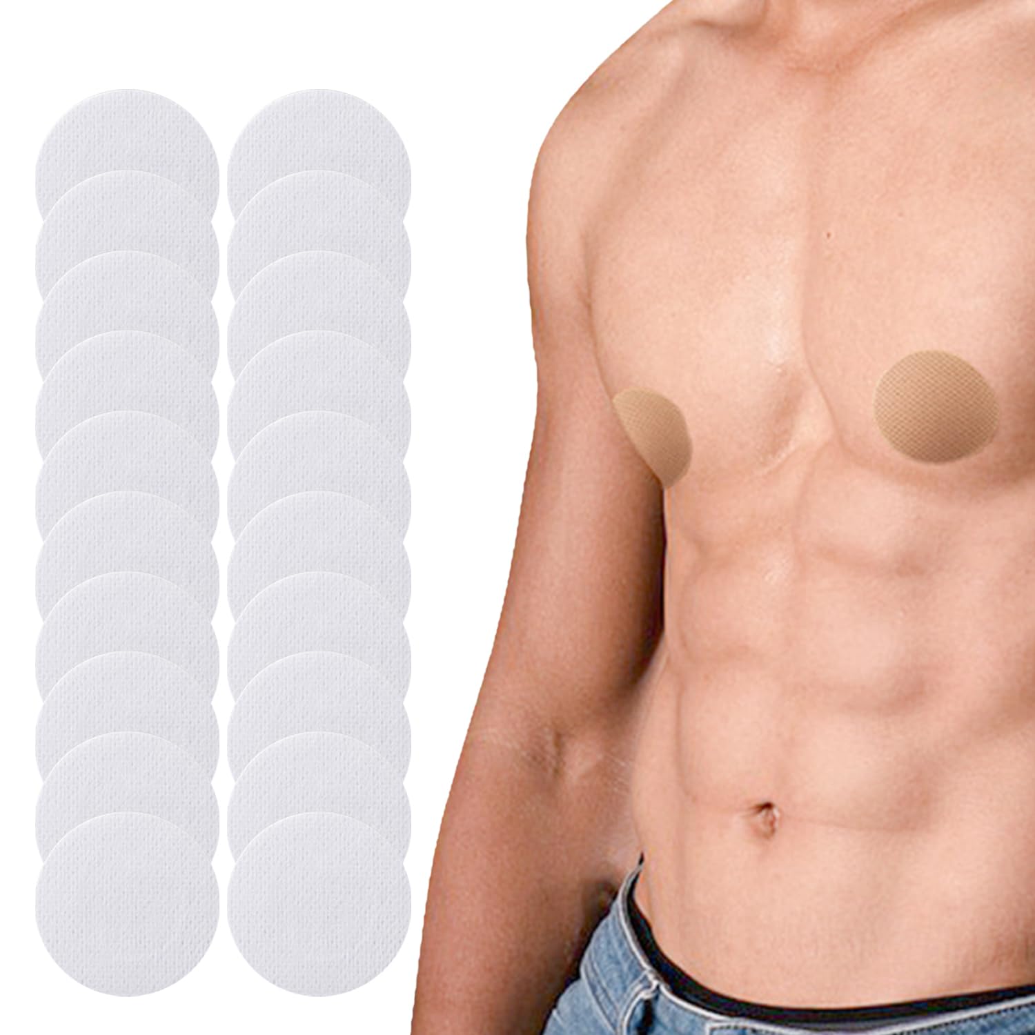 HANNEA® 30-Count Nude Nipple Covers for Men,Non-Woven Adhesive Nipple Covers Invisible Stick-On Pads for Runners Prevents Chafing and Irritation - White