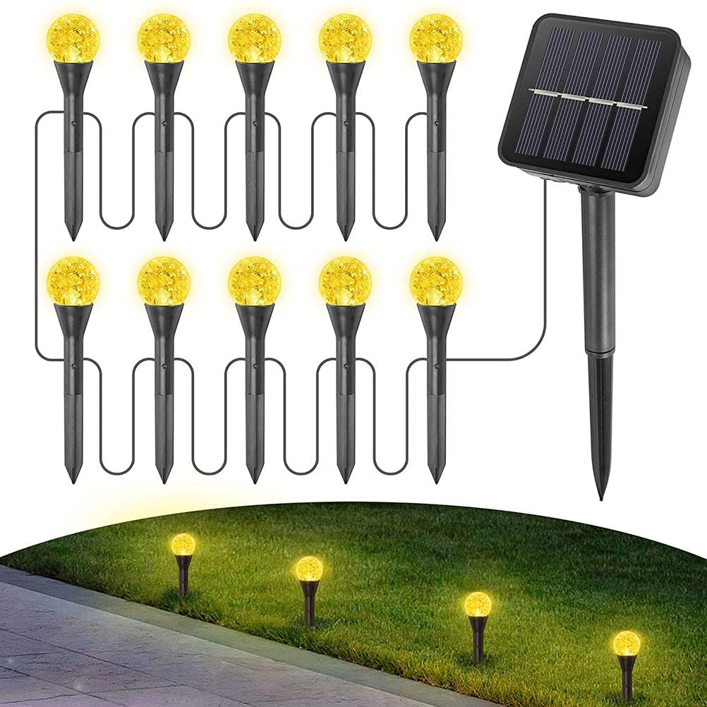 ELEPHANTBOAT Solar String Lights Outdoor IP55 Waterproof 10 Lamp Solar Street Light 8 Mode 14Ft Outdoor Lamps for Home Decoration LED Lights for Garden Patio Yard Parties Wedding Warm Light