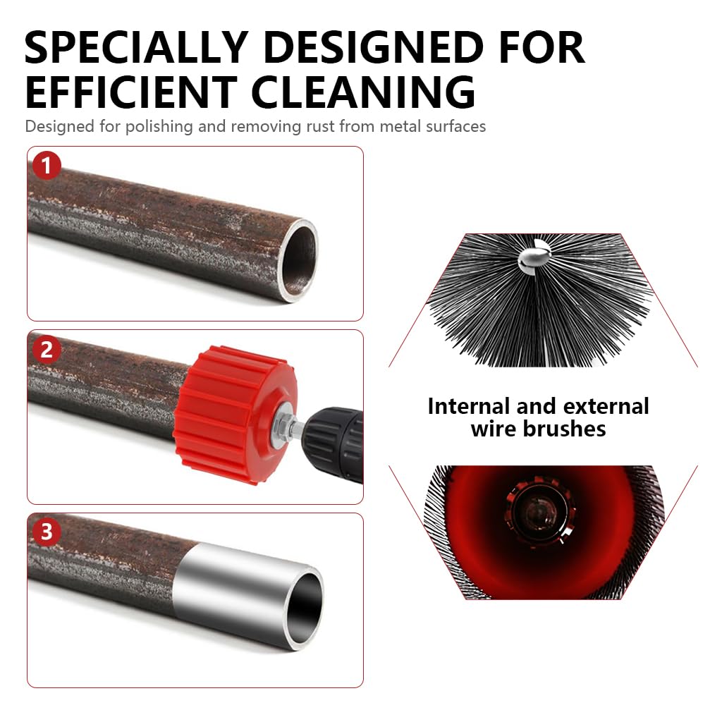 Serplex Copper Pipe Cleaner for Drill 9 Piece Set with Stainless Steel Wire Brush | Cleans Copper Bronze and Brass Tubes