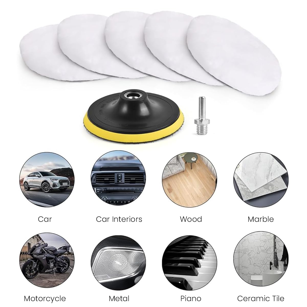 STHIRA Car Polishing Pads for Scratches and Oxidation 5Pcs 3-Inch Set with Hook and Loop Fastening