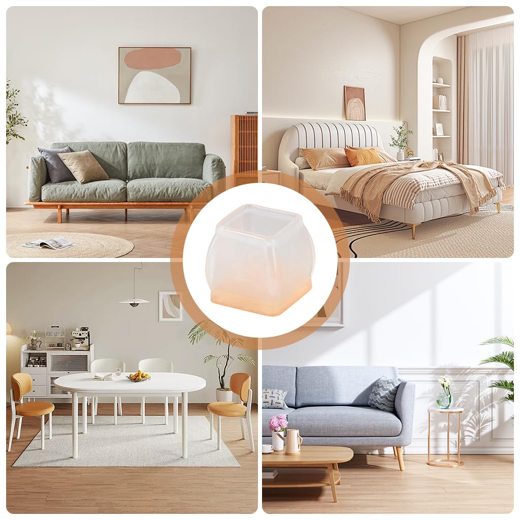 HASTHIP Chair Leg Floor Protectors for Tilting and Vertical Legs 16 pcs with Felt Pads | Transparent TPE Sleeve 3.2x2.2~4.2x3 cm