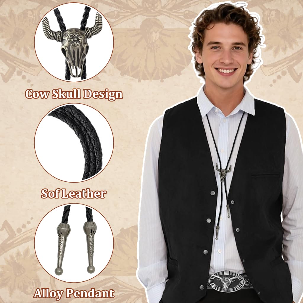 GUSTAVE Necklace for Men with Bull Head Pendant featuring Leather Rope Chain | Gothic Punk Style Accessory