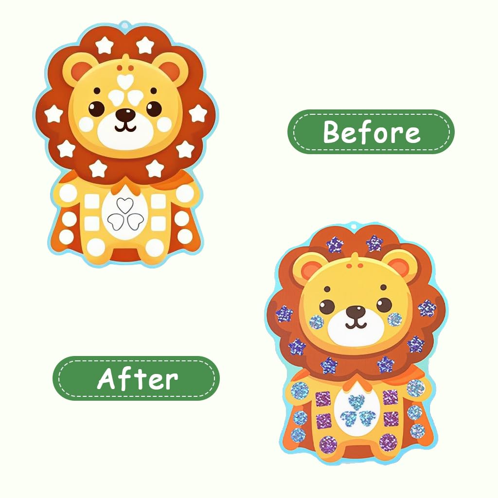 PATPAT Kids Craft Kit for Creative DIY Art with 720 Glitter Stickers and 10 Animal Designs | Fun Gift for Girls