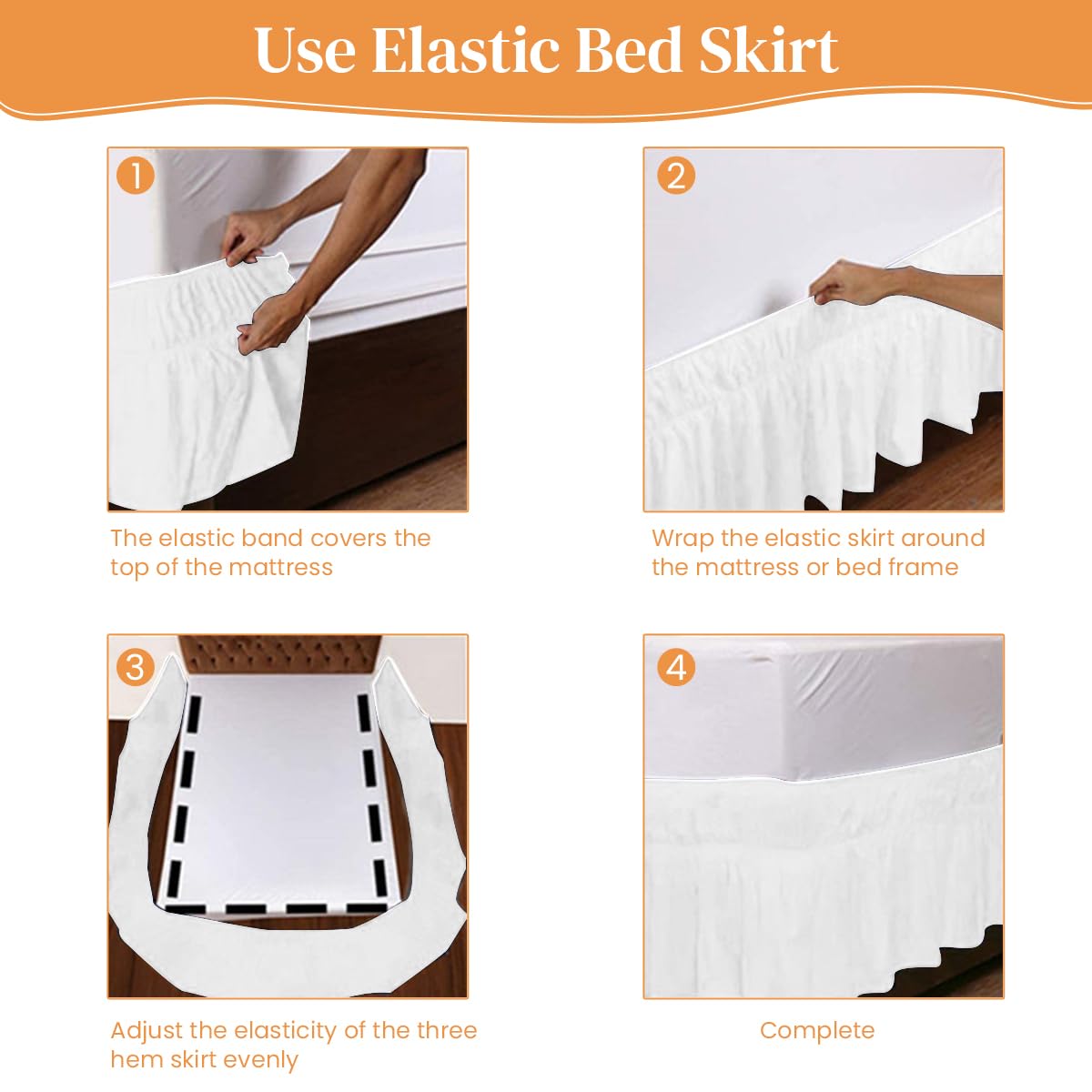 HASTHIP Bed Skirt for Double Bed 78x80 in with 15 in Drop Polyester Cotton Blend | White Pleated Dust Proof Design