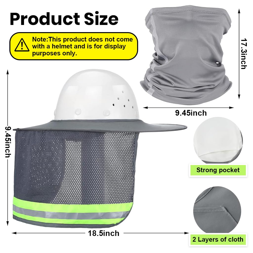 Serplex® Sun Hat Brim for Safety Work Helmet Removable Sun Hat Brim with Neck Gaiter Face Mask Safety Reflective Sun Hat Brim for Construction Safety Helmet with Mesh Neck Flap