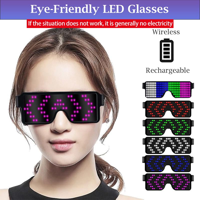 PATPAT LED Glasses for Party with 11 Lighting Modes and USB Rechargeable Design | 4-Color Neon Glow for Concerts and Nightclubs