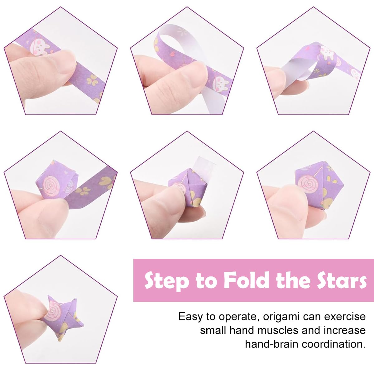 HASTHIP Origami Art Papers for Lucky Star Making with 2160 pcs 4 Kawaii Designs | 8.66 in Sheets
