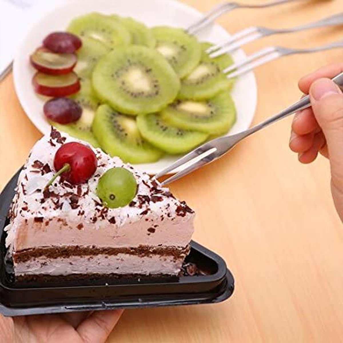 Supvox Fruit Fork Set for Parties and Weddings with Dual Prong Design 12Pcs 5.1 in Stainless Steel in Golden and Silver