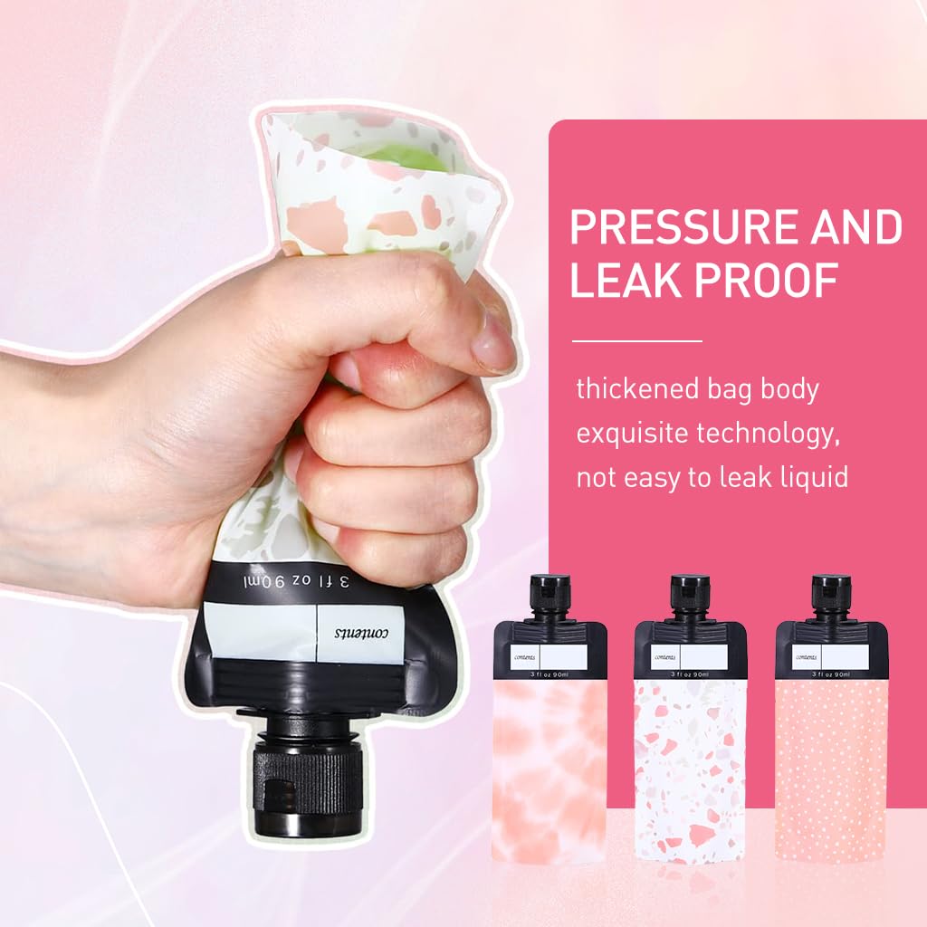 MAYCREATE Travel Bottles for Toiletries with Leak Proof Twist Off Lids 6pcs 90ml PET Pouches