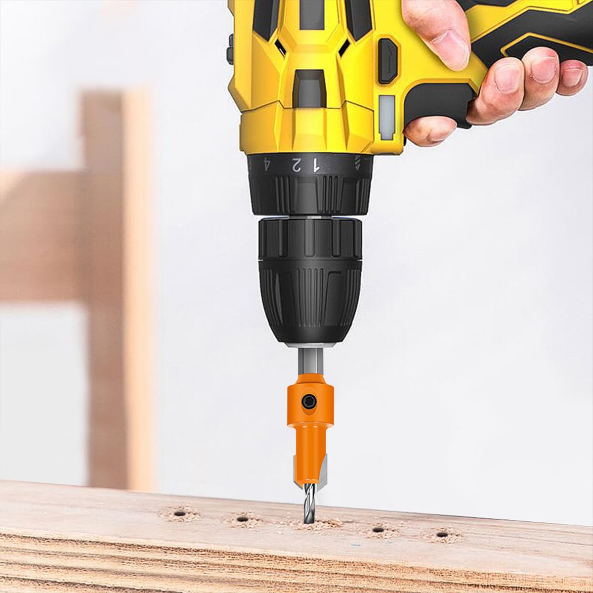 Serplex Countersink Drill Bit Set for Woodworking with 11 pcs 8mm Shank & #45 Carbon Steel | Includes 5 Sizes and Extra Pilot Bits