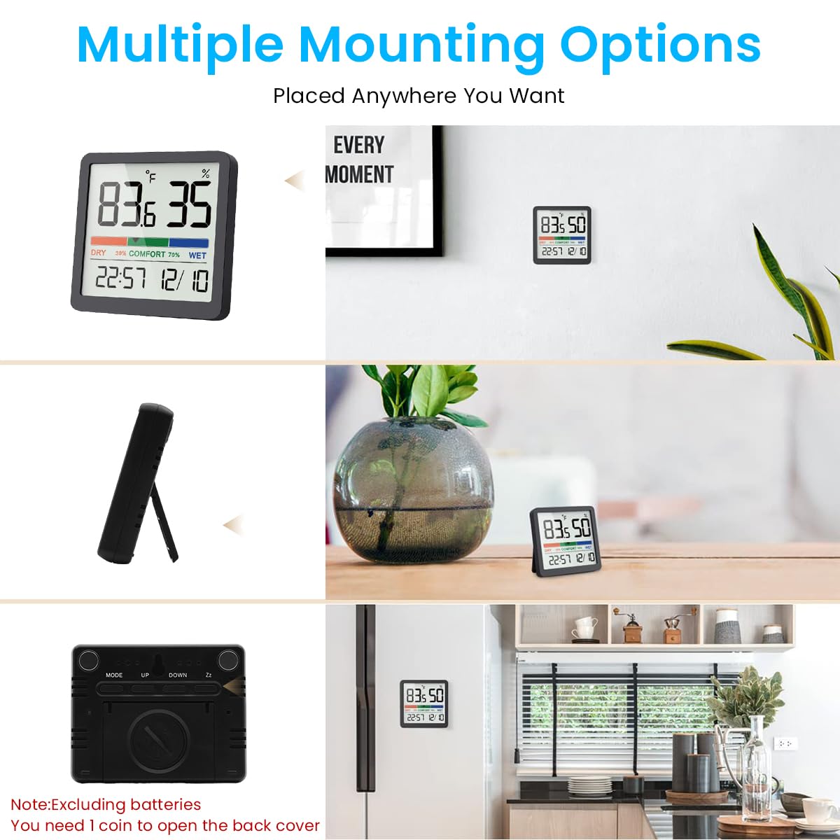 HASTHIP Digital Temperature Humidity Meter for Home featuring Magnetic Back Design | LCD Hygrometer with Time Display and 93×75 mm Compact Body