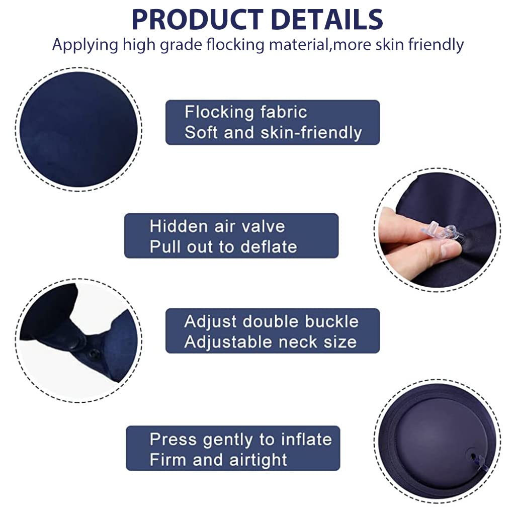 PALAY® Inflatable Travel Pillow, Compact Portable Head and Neck Support Pillows in Flight, Self Pump Up, Adjustable U Shaped Ultralight Neck Support Pillow