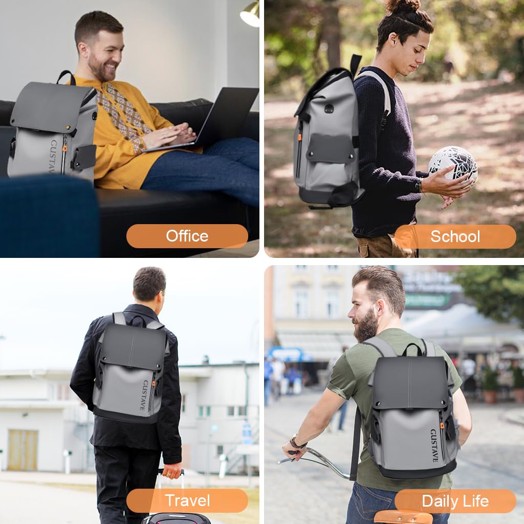 GUSTAVE Laptop Backpack for Business and Travel with USB Charging Port and Waterproof Polyester | Fits 15.6 Inch Laptop