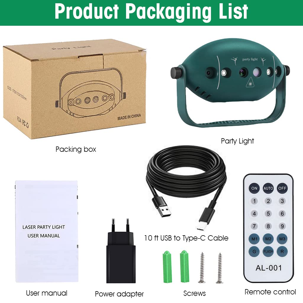 ELEPHANTBOAT Magic DJ Light for Home Party with 72 Pattern 9 Color Modes & Remote Control | Sound Active RGB Laser Lighting