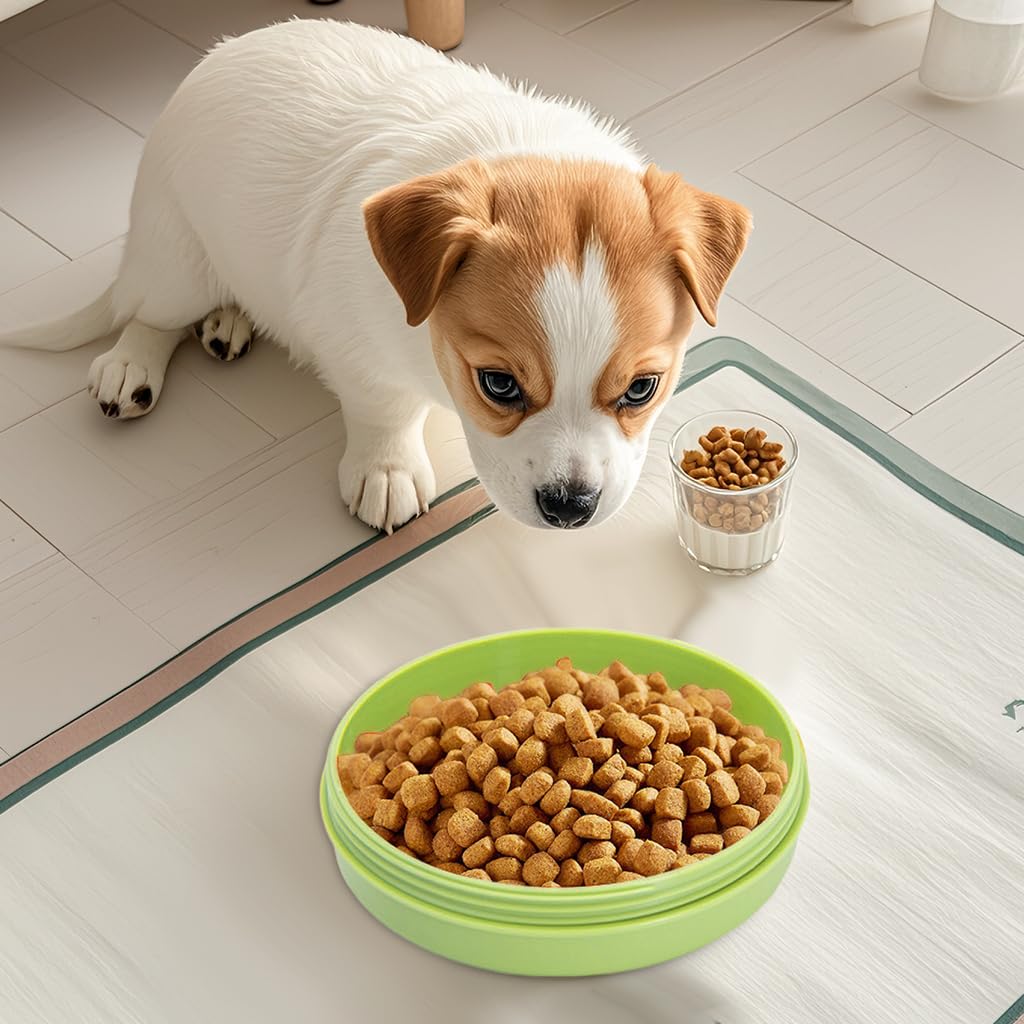 Qpets Portable Pet Food Bowl for Travel with 14cm Seal Lid & Carabiner, Green | Cats and Dogs