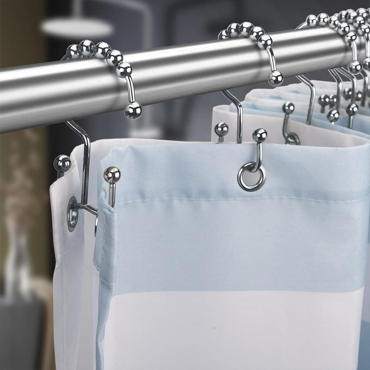 HASTHIP® 12Pcs Shower Curtain Hooks - Shower Curtain Rings Rust Proof Metal Double Glide Shower Hooks Rings for Bathroom Shower Rods Curtains (Nickel)