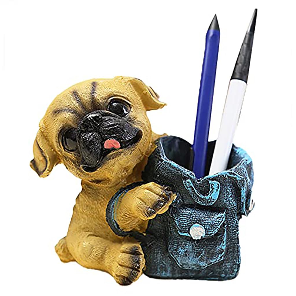 Zibuyu Dog Pen Holder for Office Desk featuring Resin Figurine Cup | Adorable Organizer