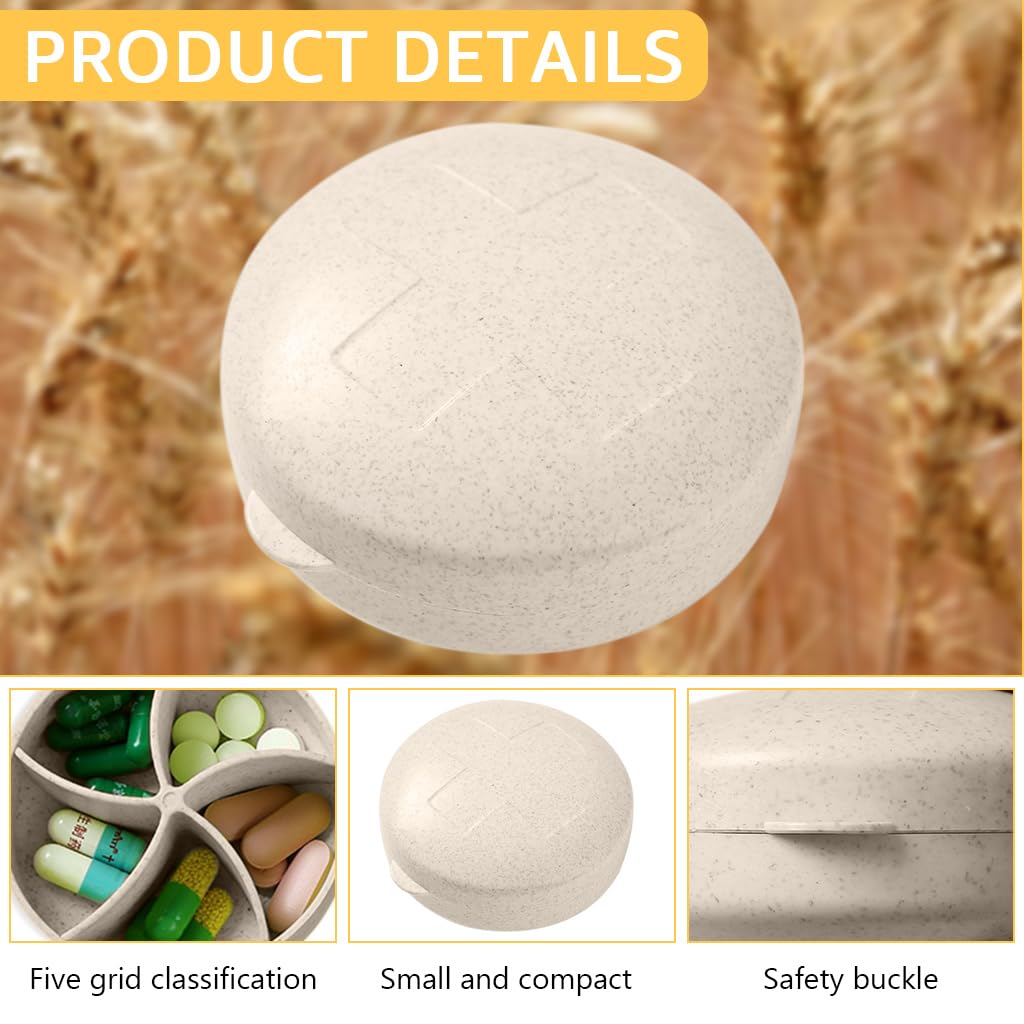 HANNEA Travel Medicine Box with 5 Compartments for Vitamins | Compact 8x3cm Food Grade Plastic