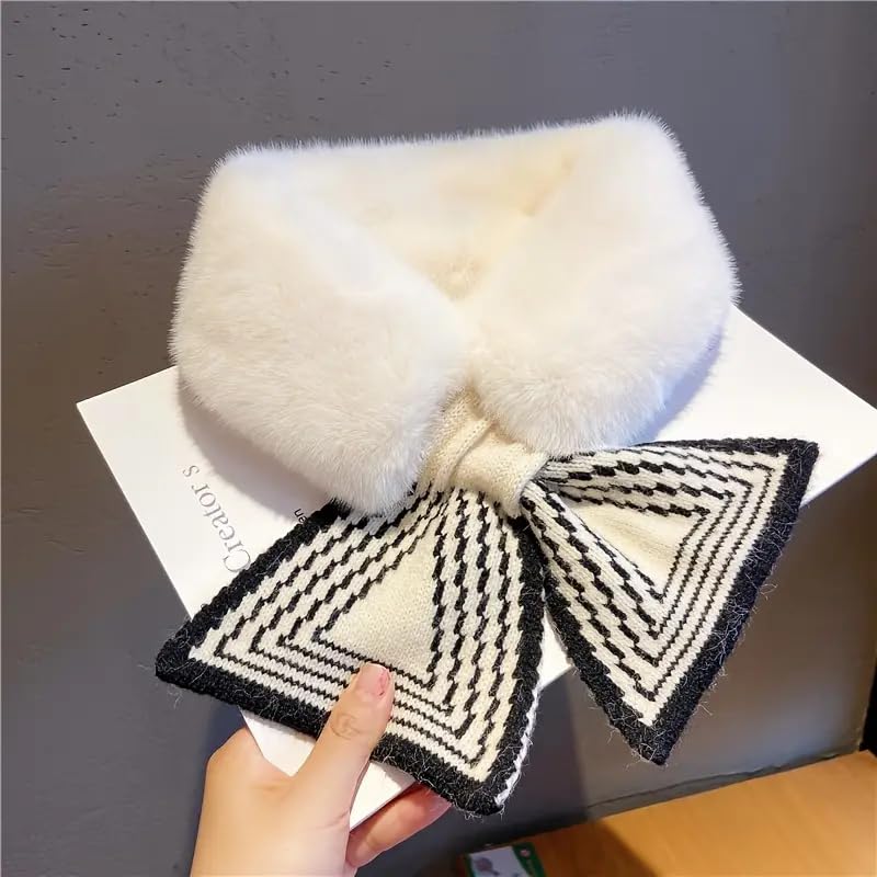SANNIDHI® Winter Neck Warmer for Women, 29.5'' Soft Plush Faux Fur Neck Warmer Scarf Neck Gaiter Decorative Front Tie Outdoor Neck Warmer Fake Collar