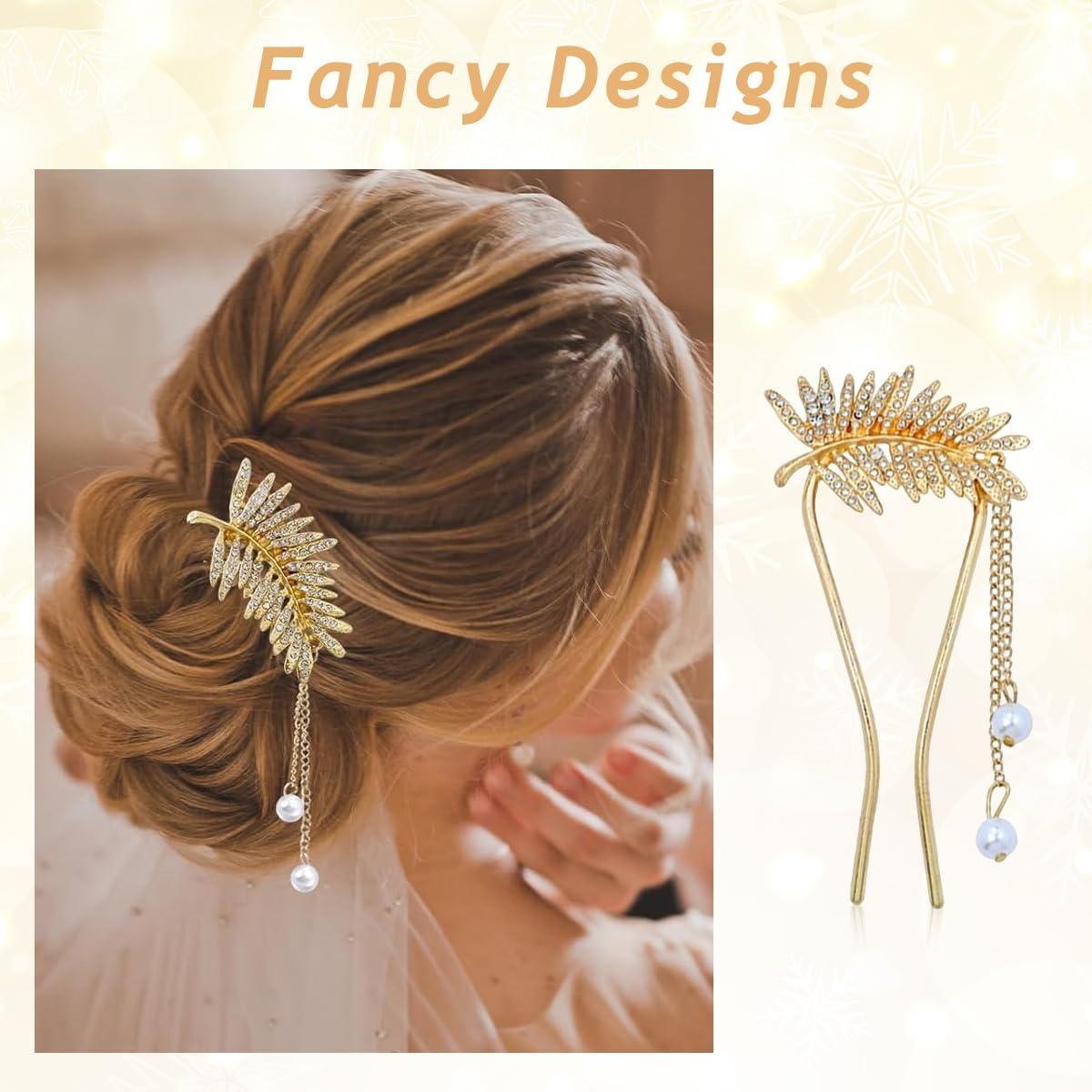 MAYCREATE Hair Bun Maker U Pins Set of 3 with Rhinestone Tassels for Women | Elegant Metal Hair Accessories Gift