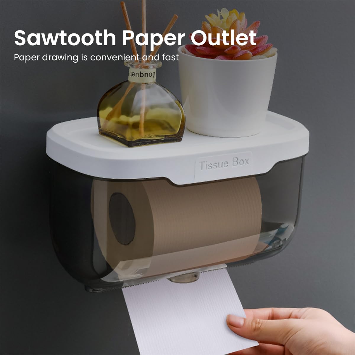 HASTHIP Wall Mounted Paper Holder with 18x10.5cm Utility Shelf and Screw Mount | Stainless Steel