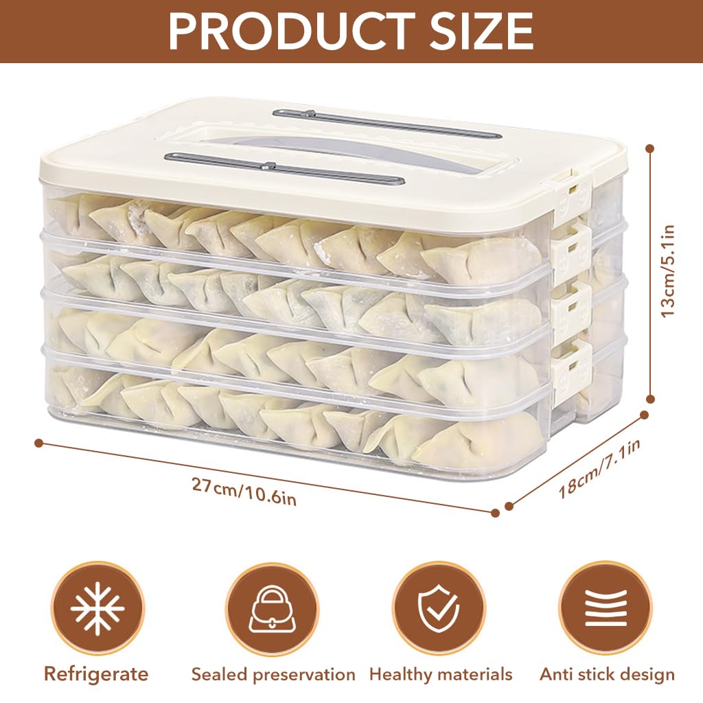 HASTHIP® Dumplings Box Food Storage Container with Lid & Handle, BPA Free Food Grade Multi Layer Transparent Fresh Box, Dessert Carrier Dumpling Container Cookie Transport Storage Container