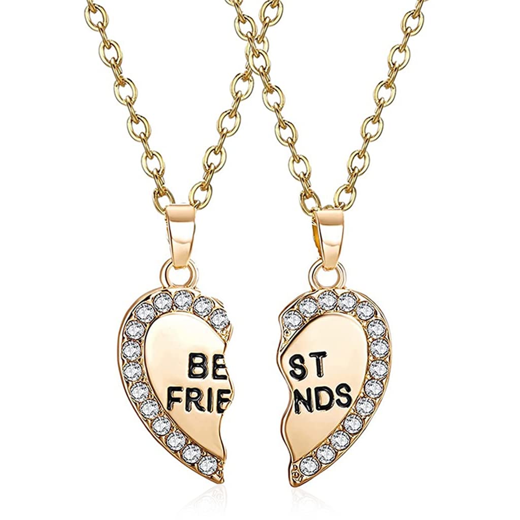 SANNIDHI Gold 2 Pcs Friendship Necklace Magnetic Half Heart Pendant Necklace Set for Besties,Best Friends,Girls Gift & Sisters