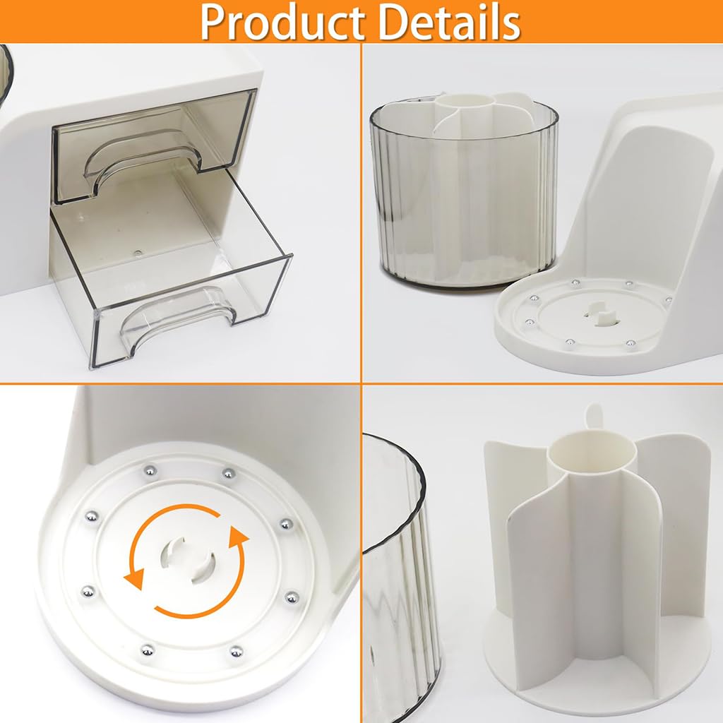 Zibuyu Study Table Organizer for Home and Office with 360° Rotating Compartments | White Desk Storage Box