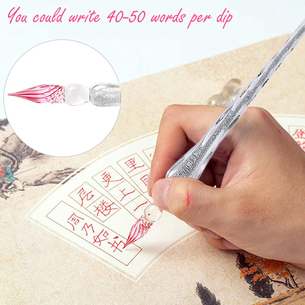 Climberty Glass Dip Pen Set for Calligraphy and Art with 12 Colors Ink | Crystal Gift