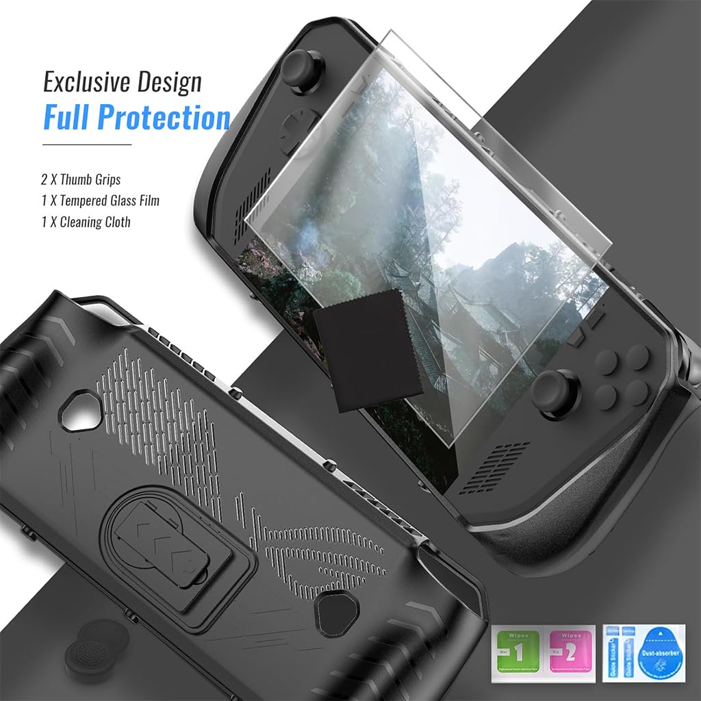 ZORBES Soft TPU Case for ROG Ally X with Folding Kickstand and Anti Slip Grip | Black Protective Cover