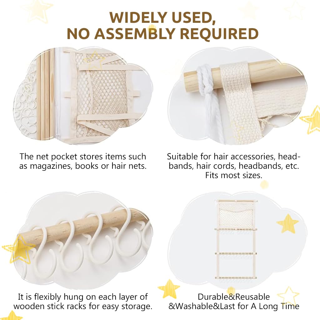 SNOWIE SOFT Wall Hanging Hair Accessories Organizer with 30 Hooks and Wooden Frame | Space-Saving Storage for Clips Headbands and Scarves