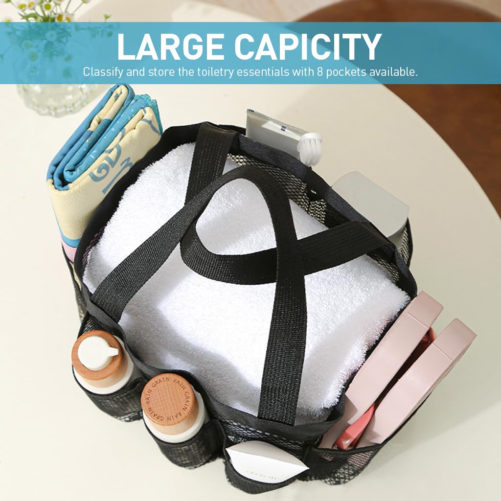 Zibuyu Shower Caddy Storage Bag for Beach Gym and Swimming with Multi Pockets 33x24x24cm Mesh Black
