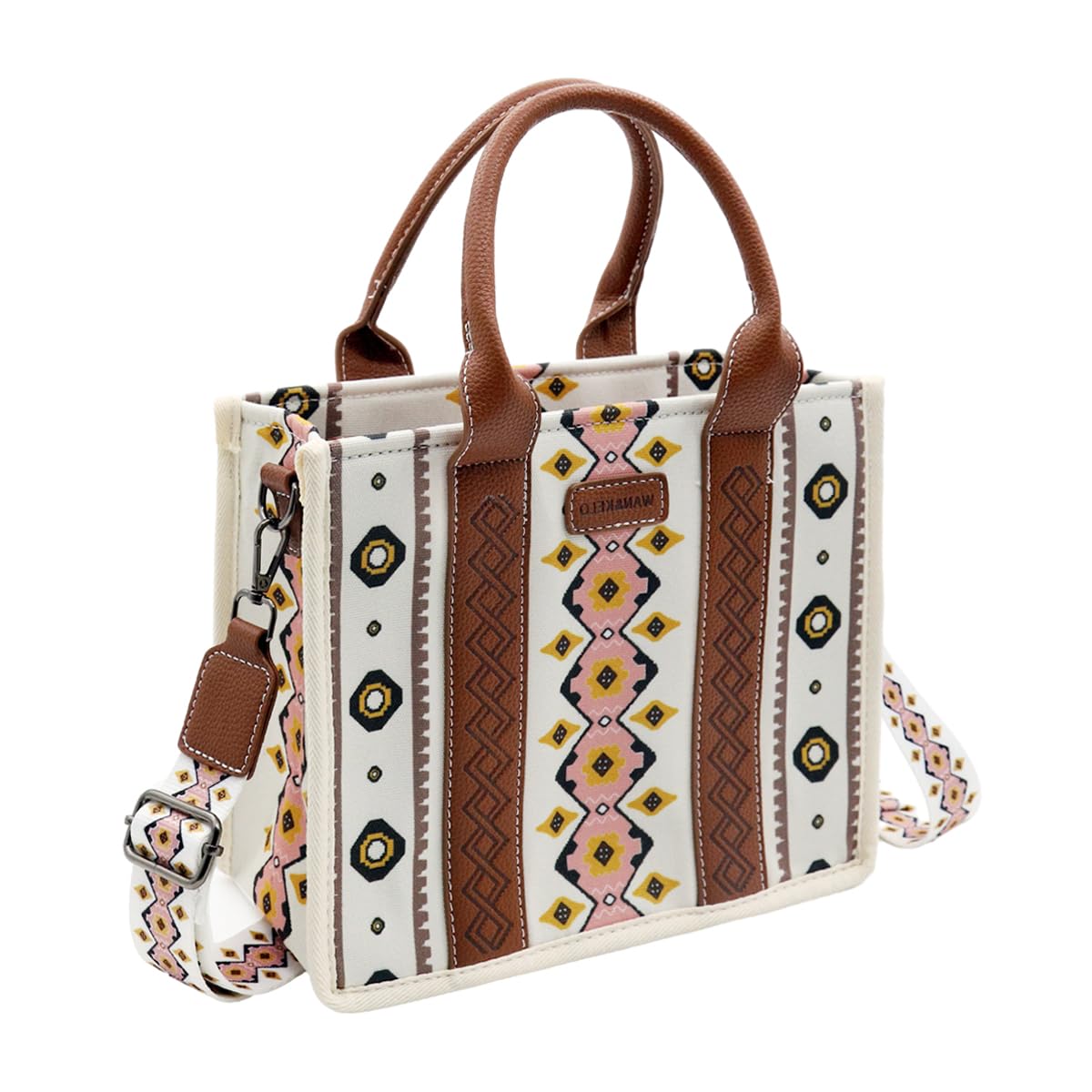 PALAY Tote Bag for Work and Travel with Detachable Shoulder Belt and 10.62x4.72x8.46 in Capacity | Boho Geometric Canvas Style