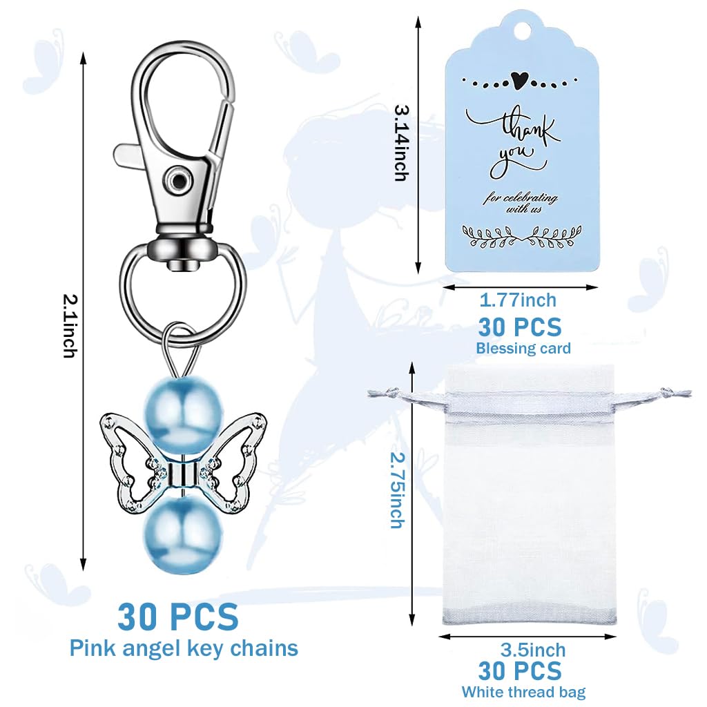 Supvox Guardian Angel Keychain for Girls with 30 Pcs Pearl Pendant and Thank You Tags | Ideal for Birthday and Party Favors