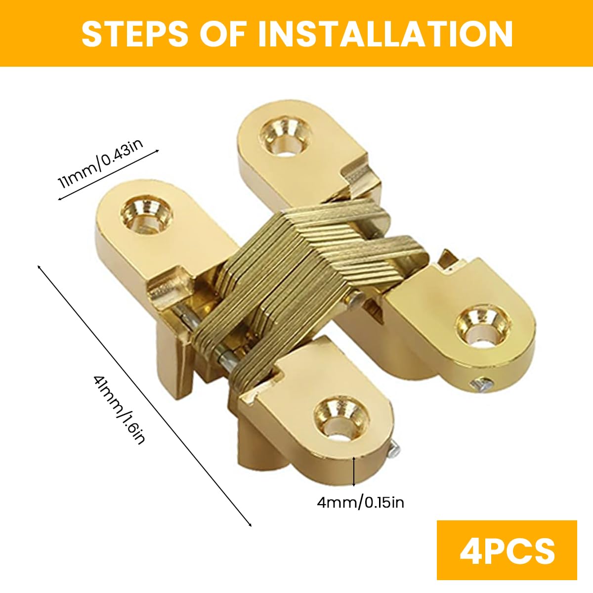 Serplex Door Hinges for Wooden Cabinets with Invisible Embedded Design | 8PCS Zinc Alloy Golden