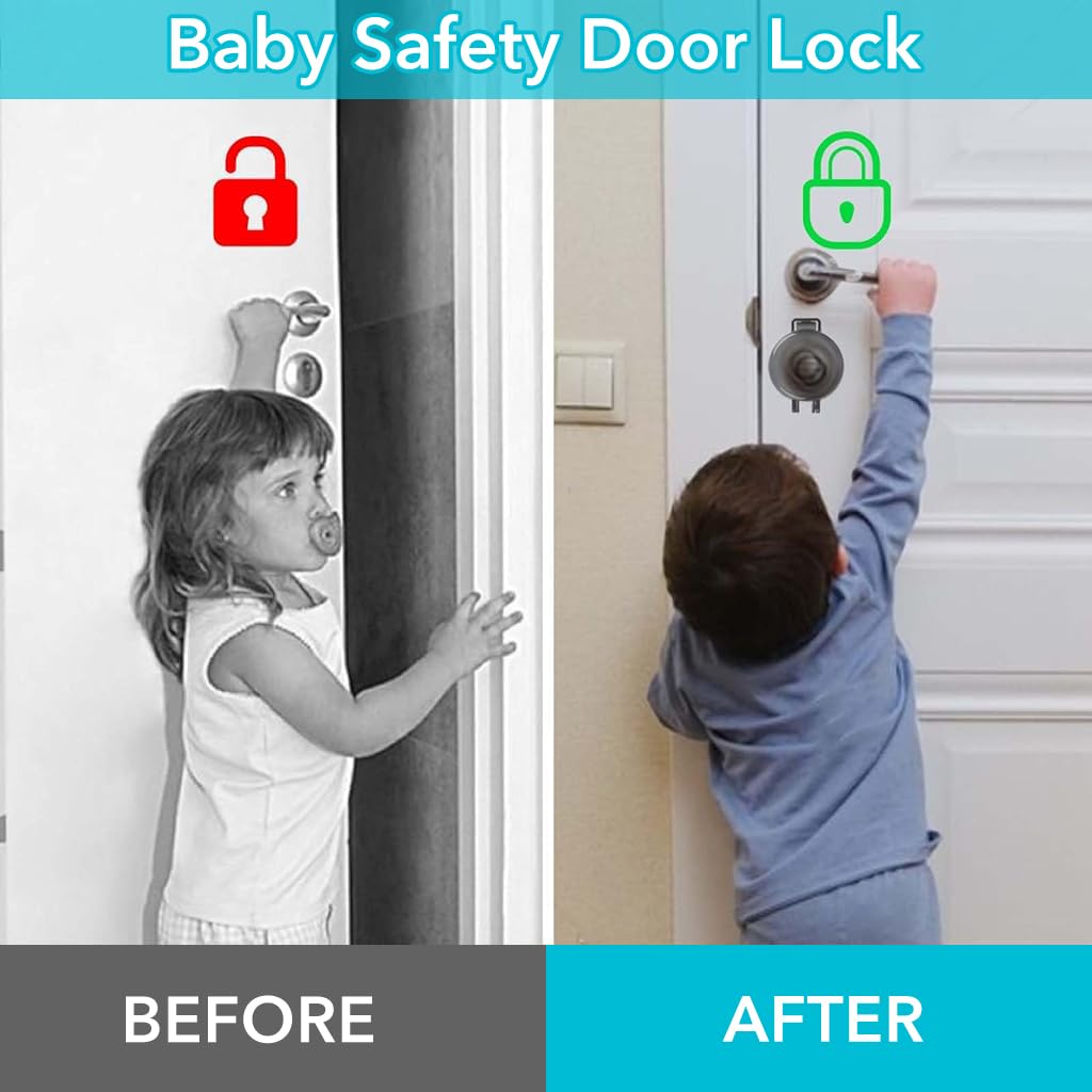 SNOWIE SOFT® 4Pack Child Proof Deadbolt Lock, Door Safety Deadbolt Lock for Kids, Universal Size Deadbolt Child Safety Lock Cover Fits Most Deadbolt