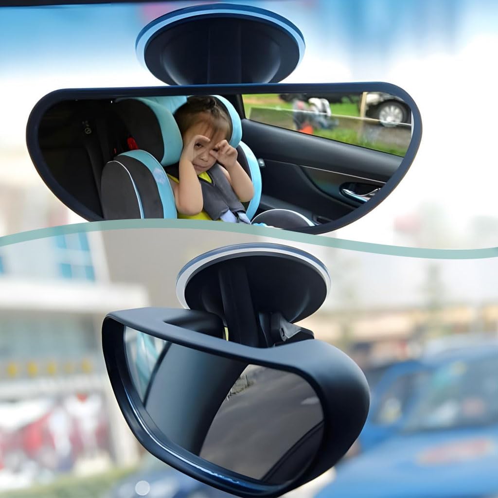 STHIRA Baby Car Rear View Mirror for Monitoring with 360° Adjustable Suction Mount | 14.7×5.7cm HD Wide Angle Infant Safety View